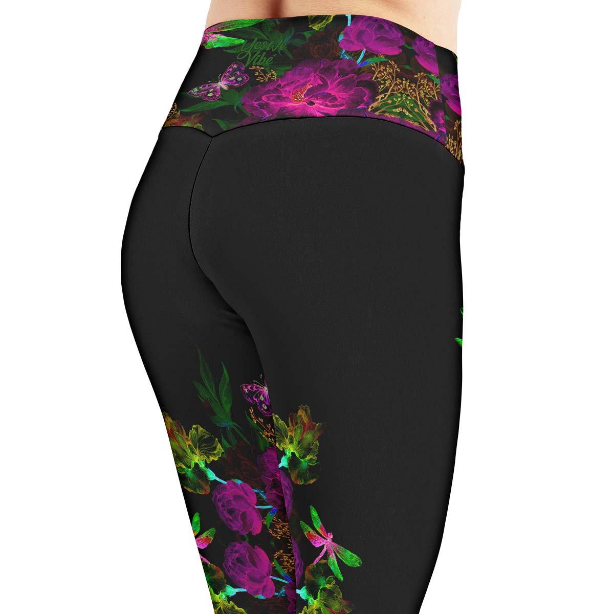 Flowers And Dragonfly Black