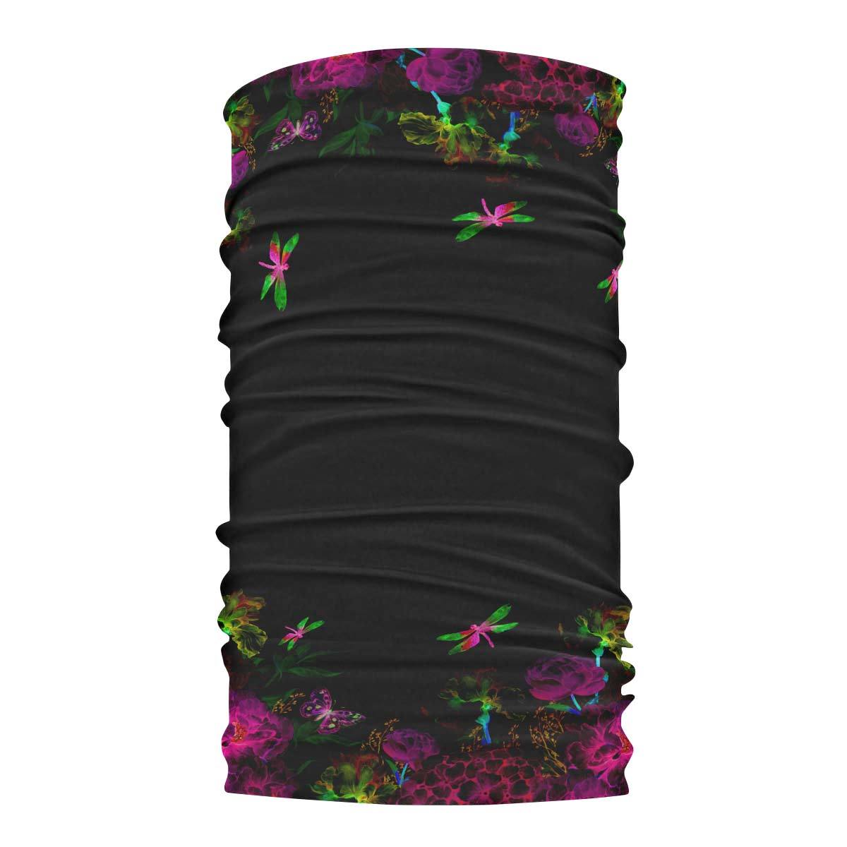 Flowers And Dragonfly Black