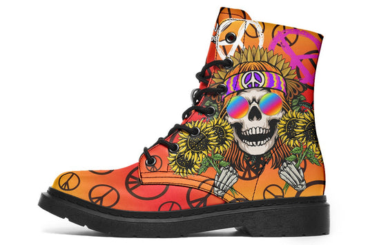 Hippie Happy Skull Sunflower Red And Yellow