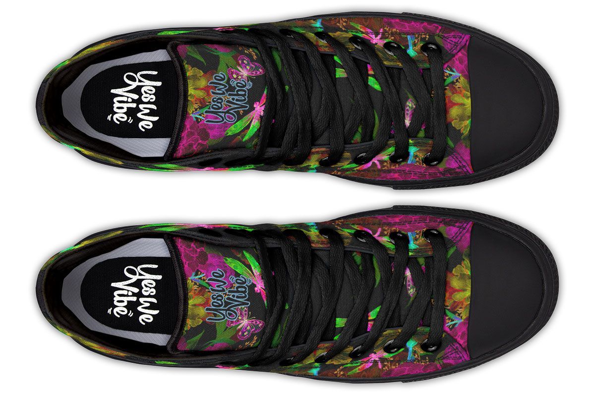 Flowers And Dragonfly Black