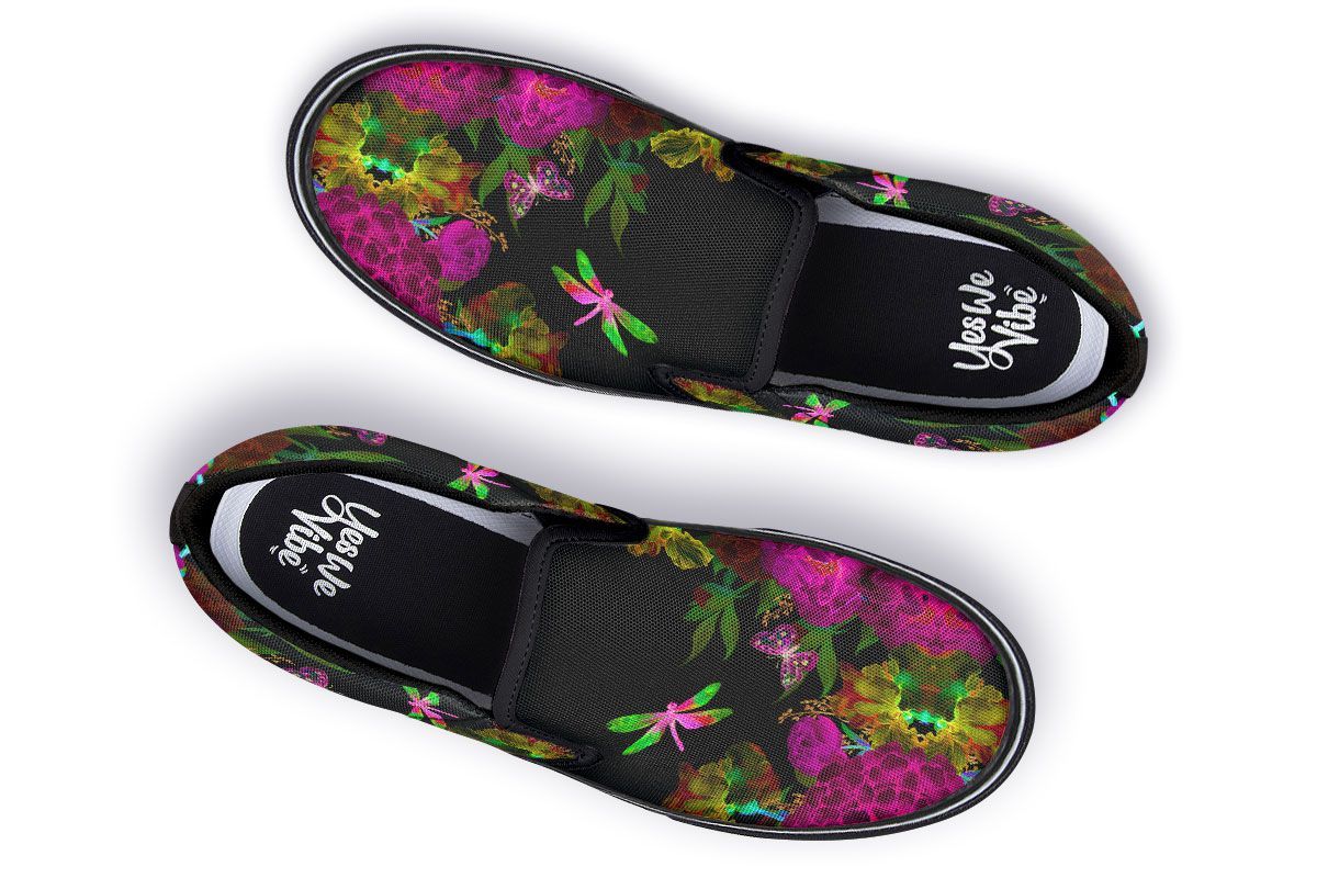 Flowers And Dragonfly Black