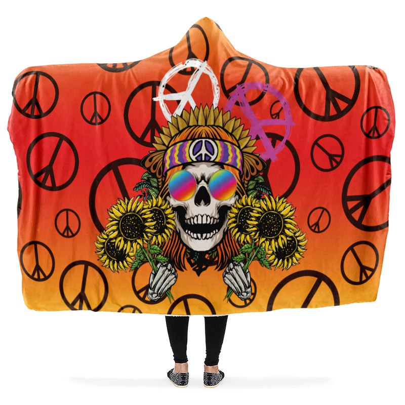 Hippie Happy Skull Sunflower Red And Yellow