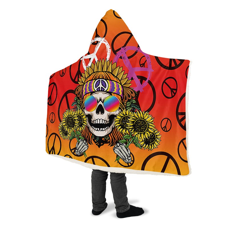 Hippie Happy Skull Sunflower Red And Yellow