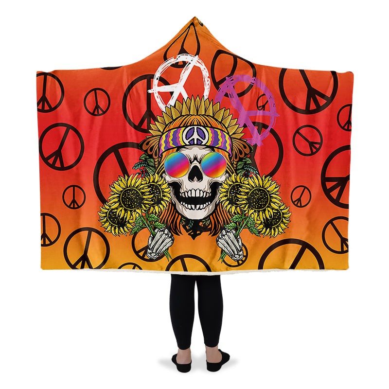 Hippie Happy Skull Sunflower Red And Yellow