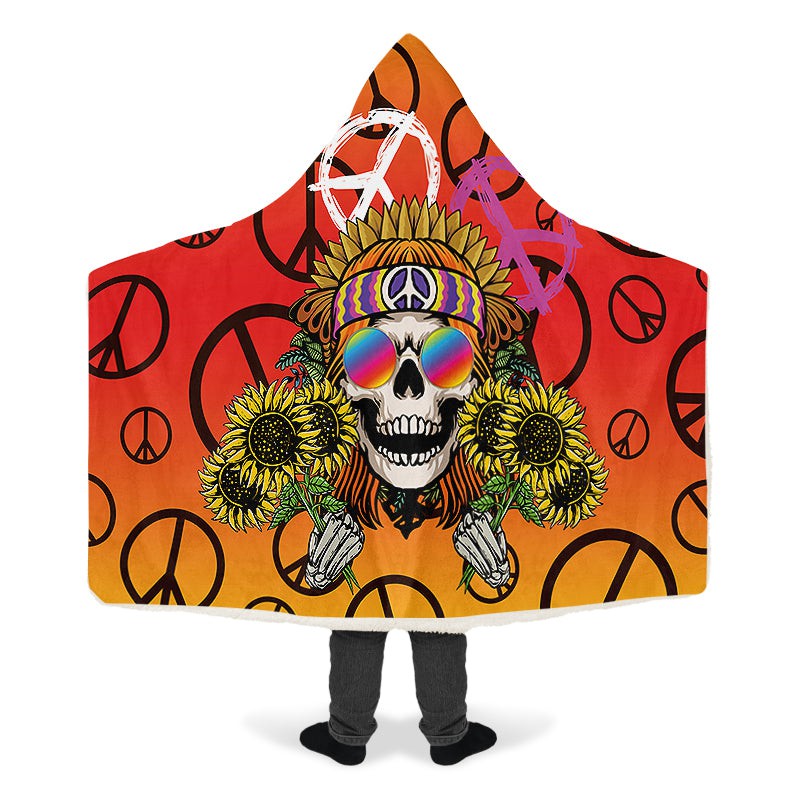 Hippie Happy Skull Sunflower Red And Yellow