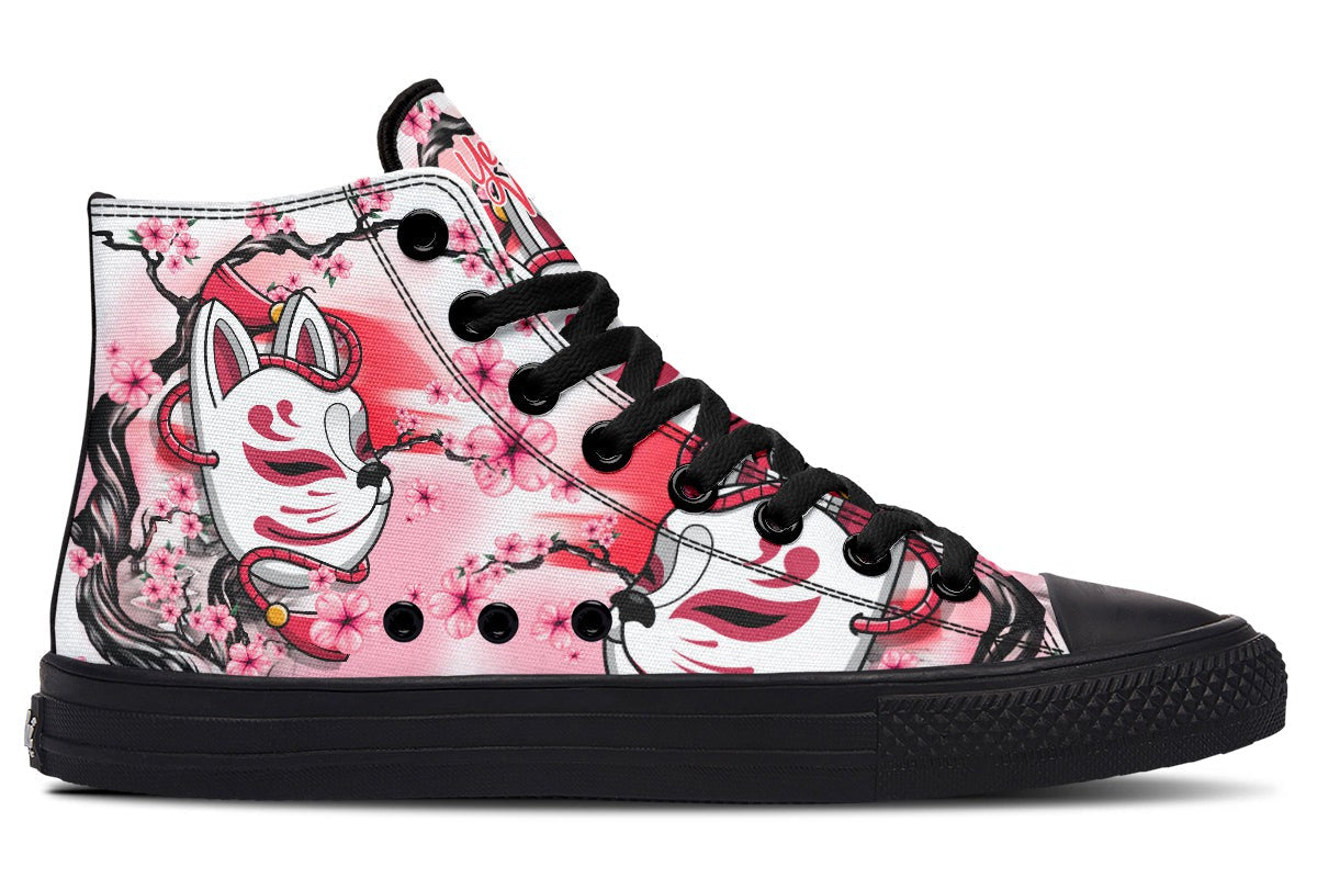 Kitsune And Pink Flowers