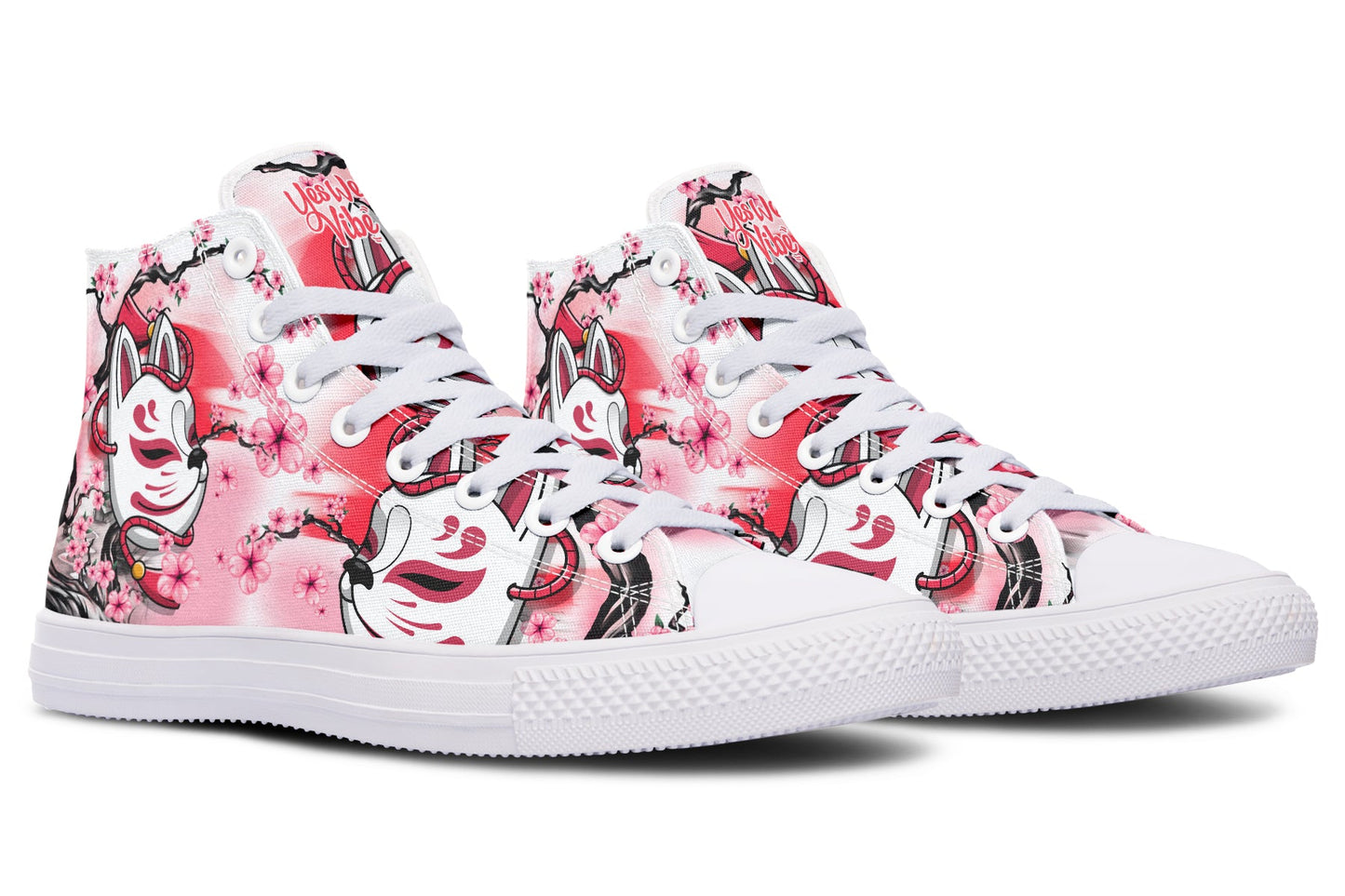 Kitsune And Pink Flowers