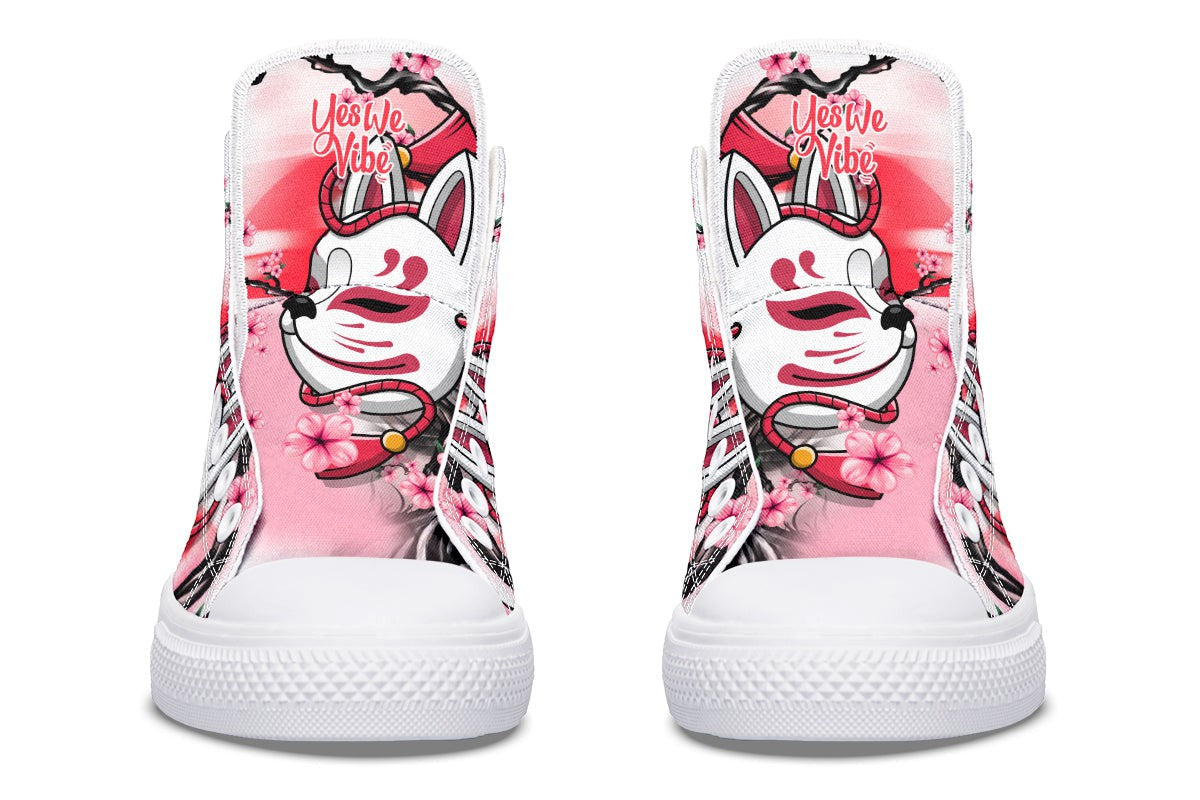 Kitsune And Pink Flowers