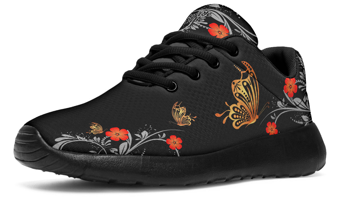 Red Blossom And Gold Butterfly