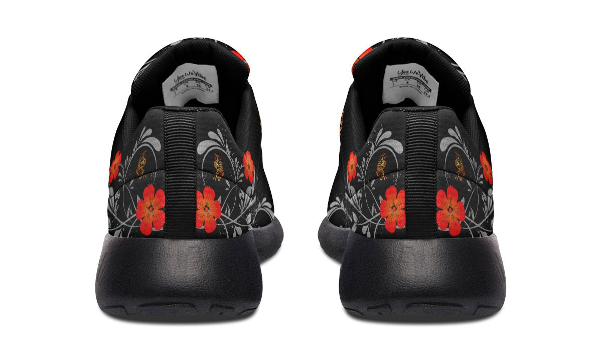 Red Blossom And Gold Butterfly