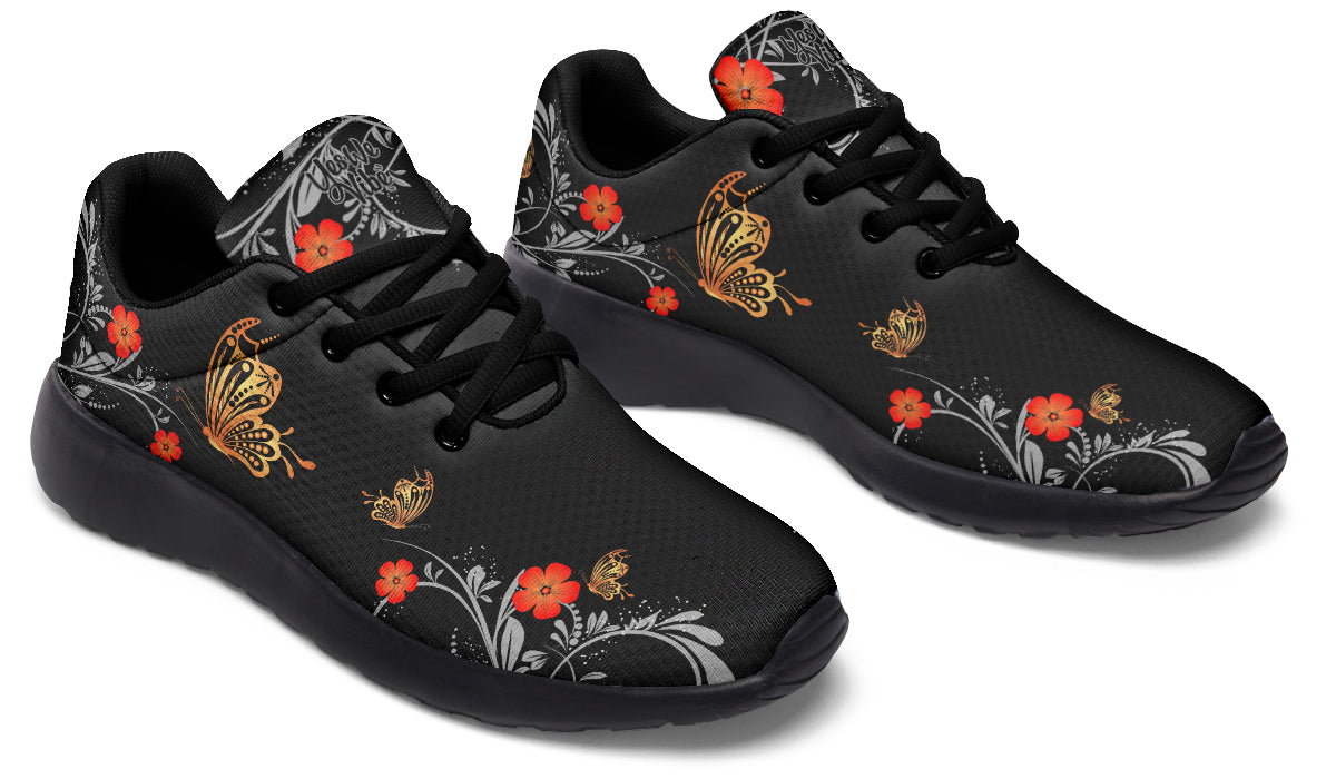 Red Blossom And Gold Butterfly