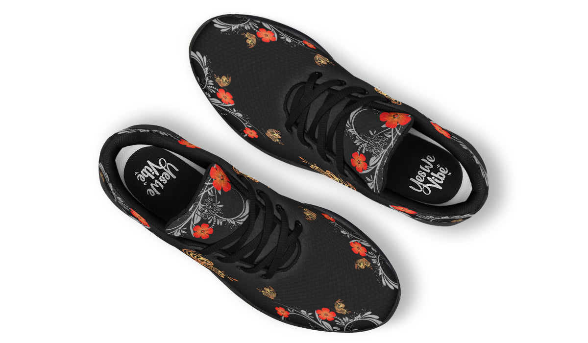 Red Blossom And Gold Butterfly