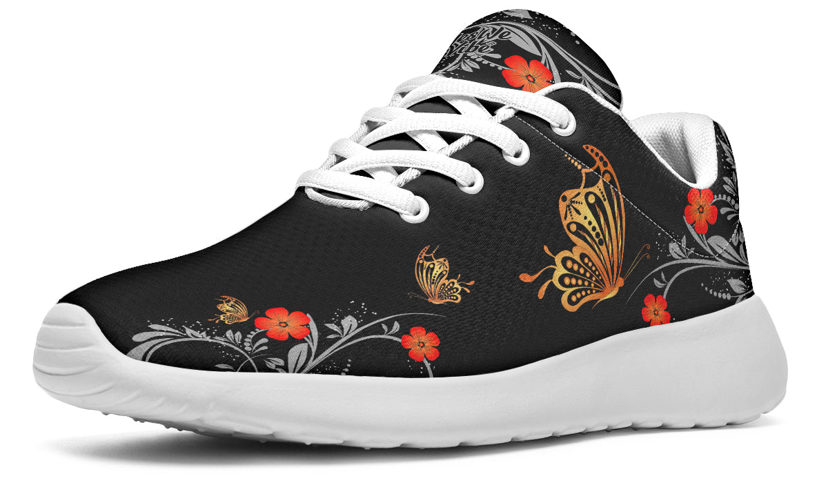 Red Blossom And Gold Butterfly