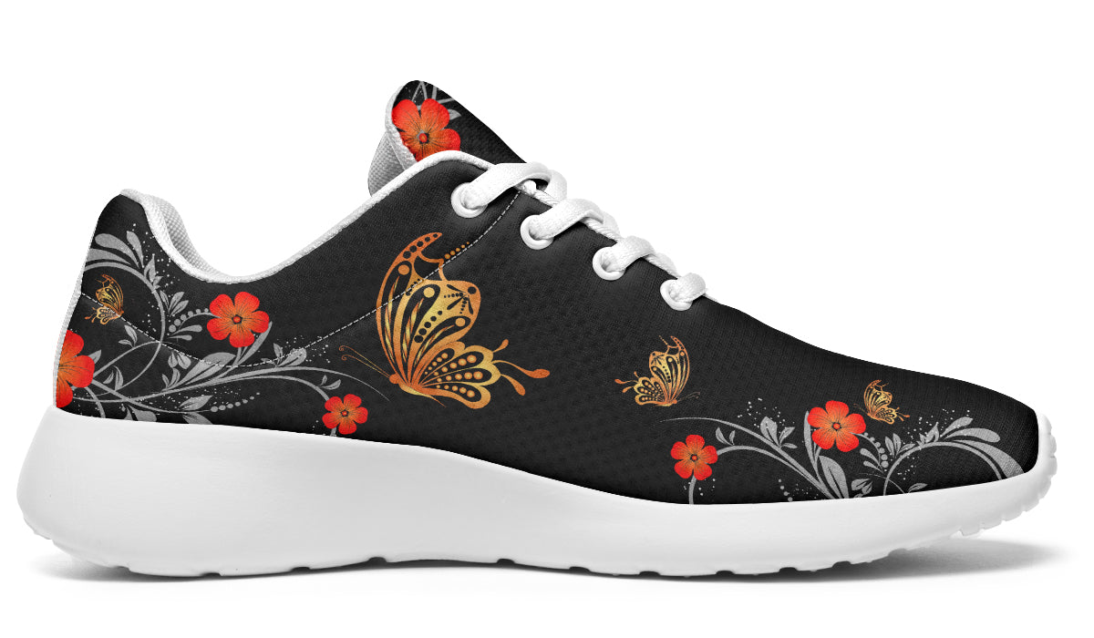 Red Blossom And Gold Butterfly