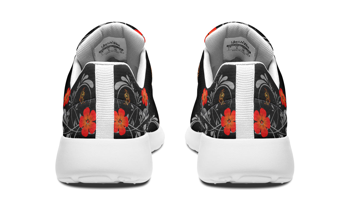 Red Blossom And Gold Butterfly