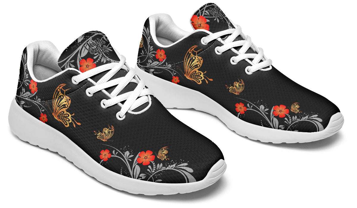 Red Blossom And Gold Butterfly