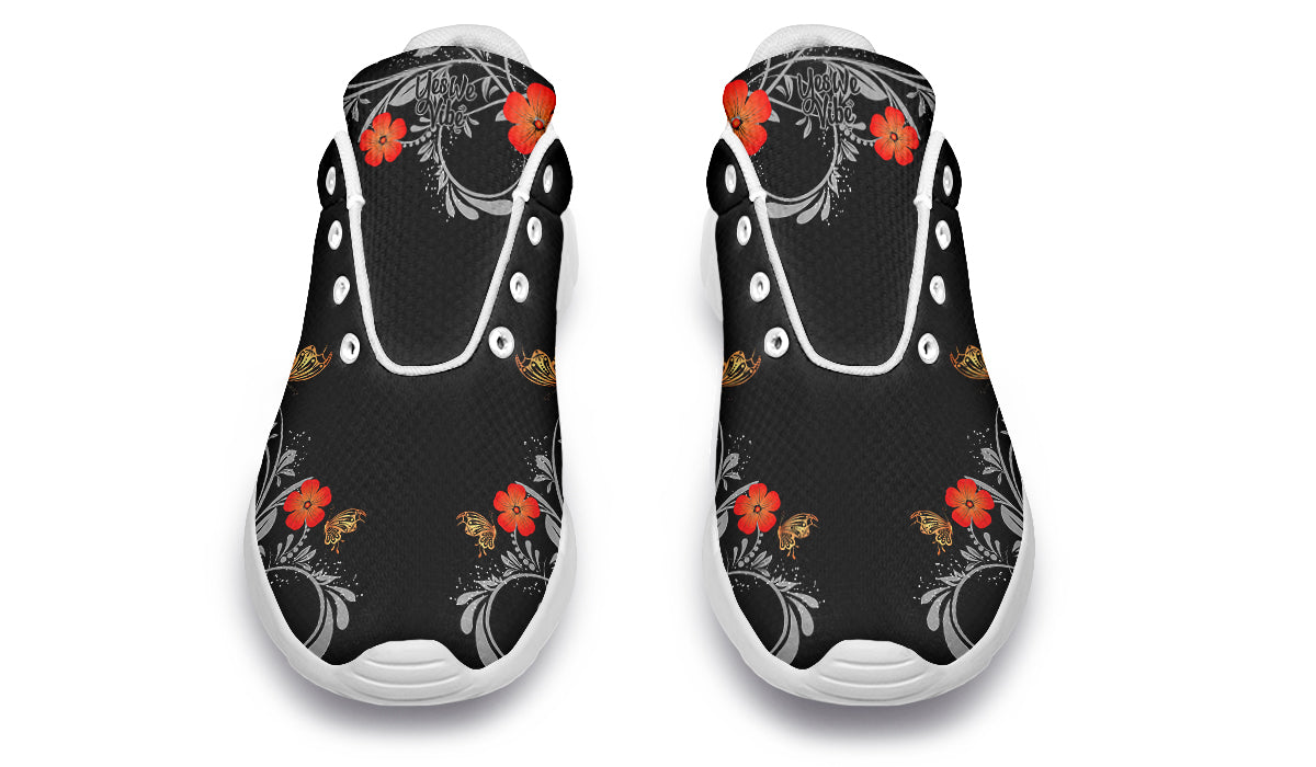 Red Blossom And Gold Butterfly