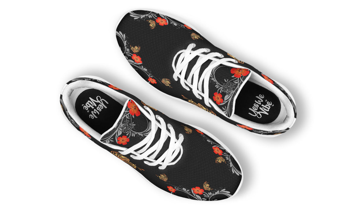 Red Blossom And Gold Butterfly