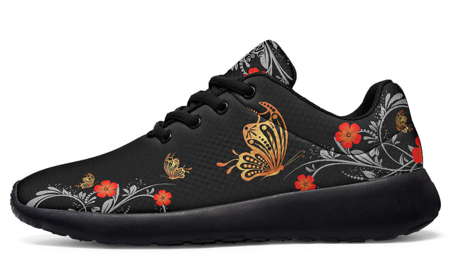 Red Blossom And Gold Butterfly