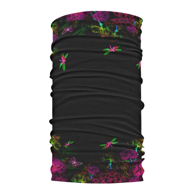 Flowers And Dragonfly Black