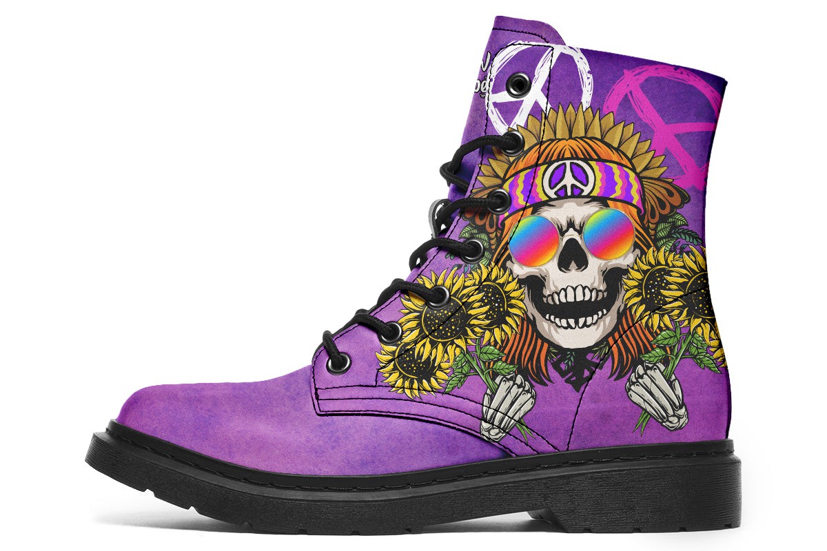 Hippie Happy Skull Sunflower Purple