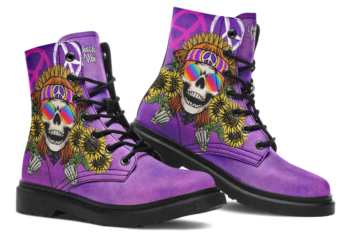 Hippie Happy Skull Sunflower Purple