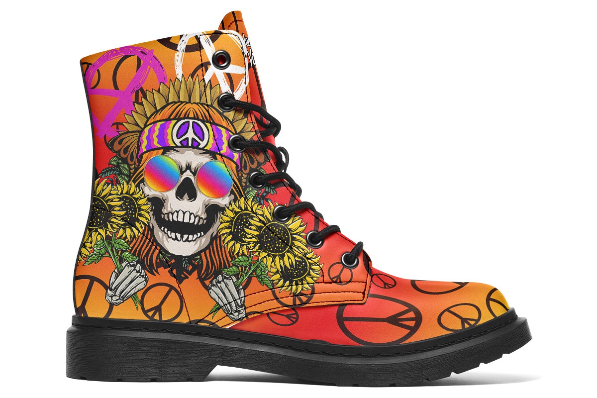 Hippie Happy Skull Sunflower Red And Yellow