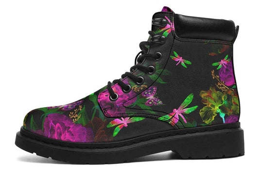 Flowers And Dragonfly Black