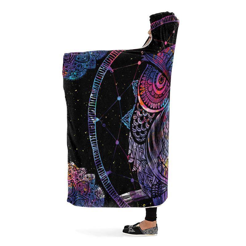 Colorful Owl Spiritual Hooded Blanket Yes We Vibe