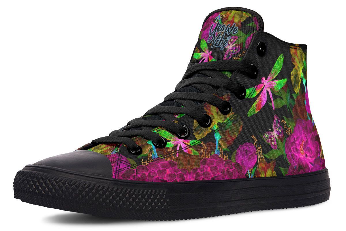 Flowers And Dragonfly Black