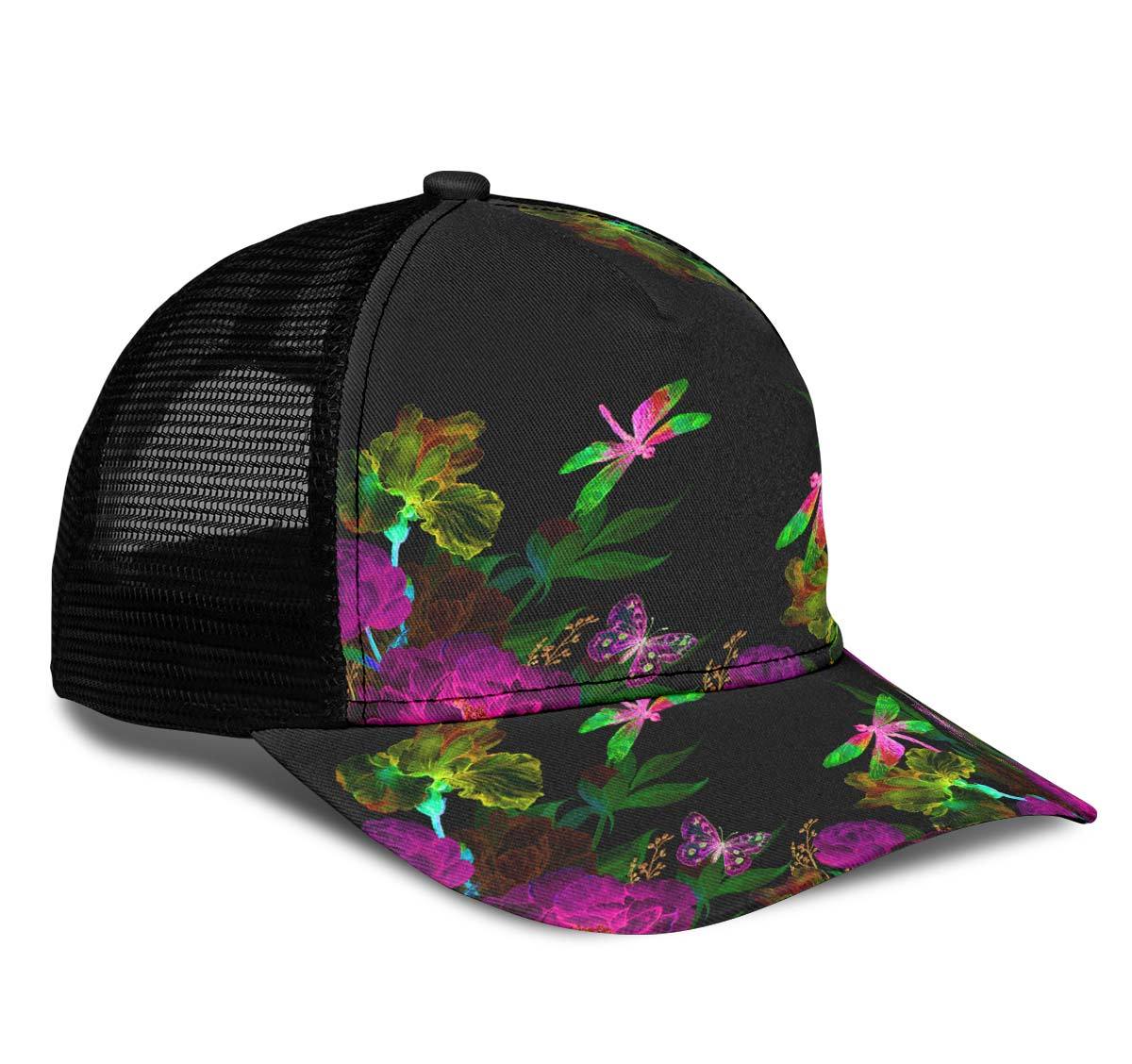 Flowers And Dragonfly Black