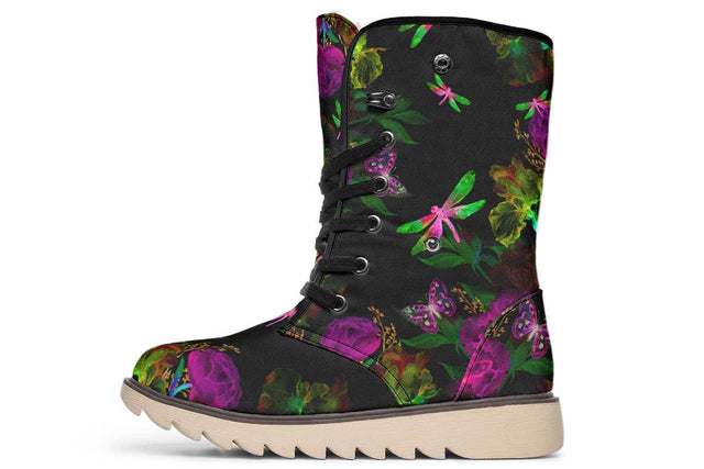 Flowers And Dragonfly Black