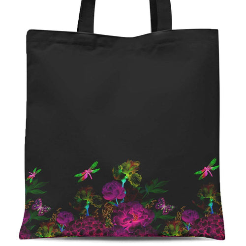 Flowers And Dragonfly Black