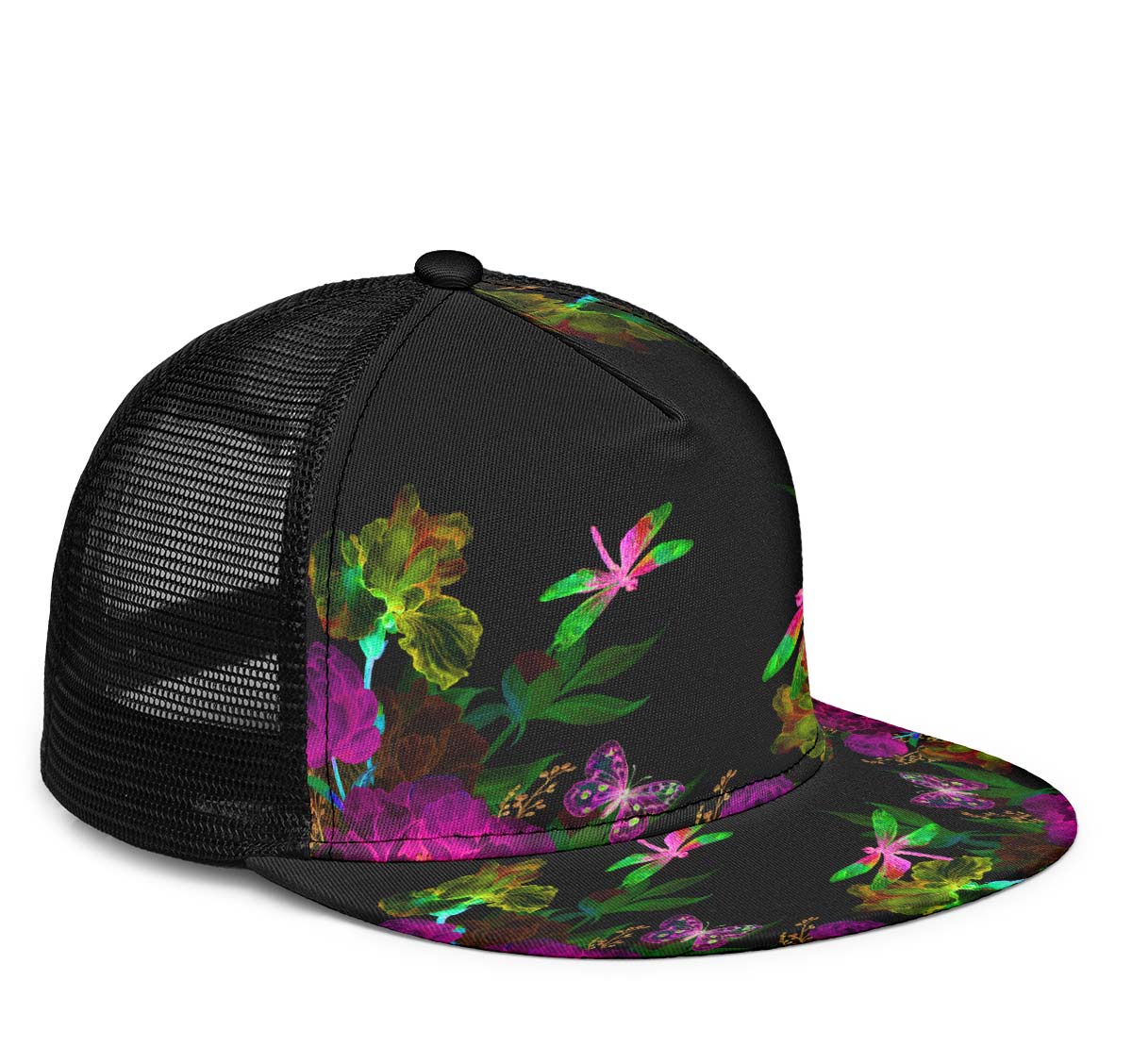 Flowers And Dragonfly Black